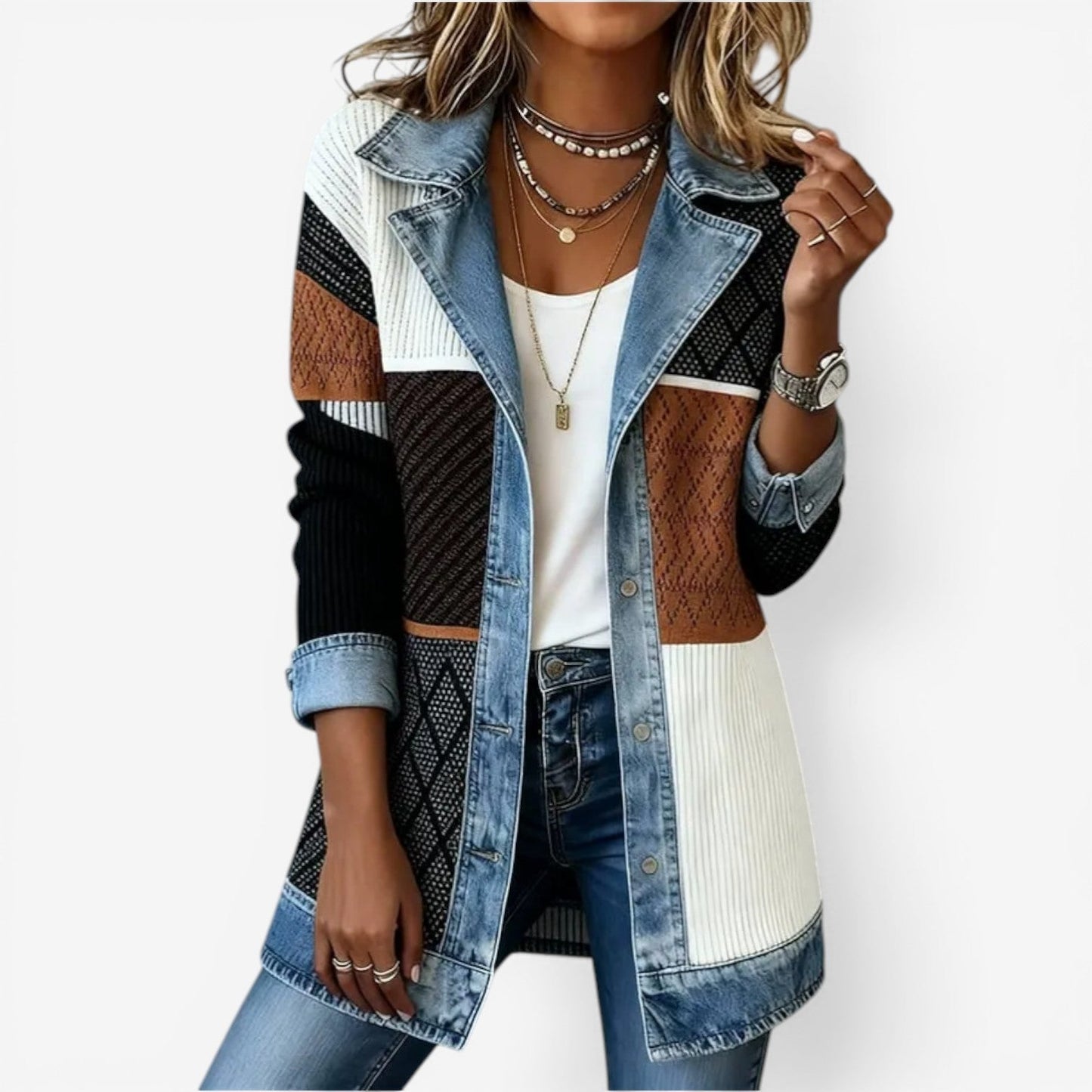 maisonnox® | Denim Jas van Gemengde Stoffen