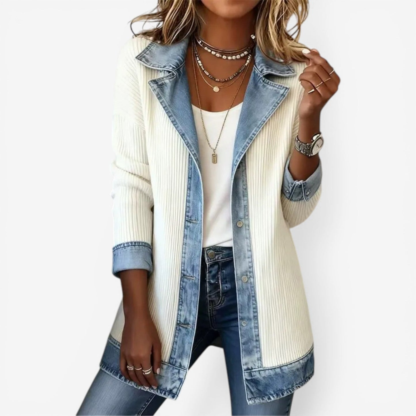 maisonnox® | Denim Jas van Gemengde Stoffen