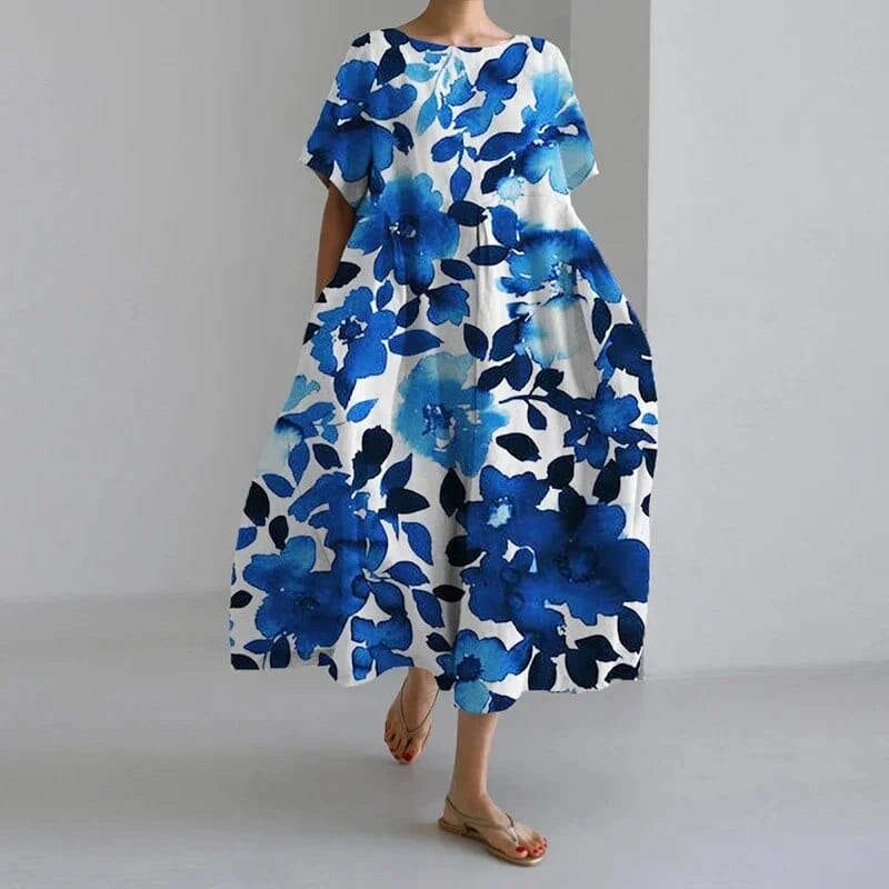 maisonnox® | Lange Damesjurk met Bloemenprint en Korte Mouwen (TIJDELIJK 1+1 GRATIS!)