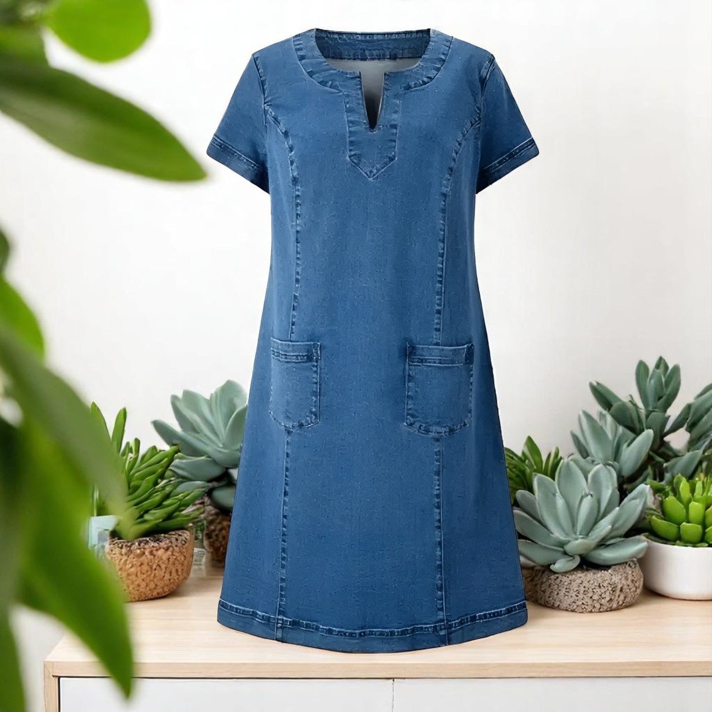 maisonnox® | Zachte denim jurk met voorzakken