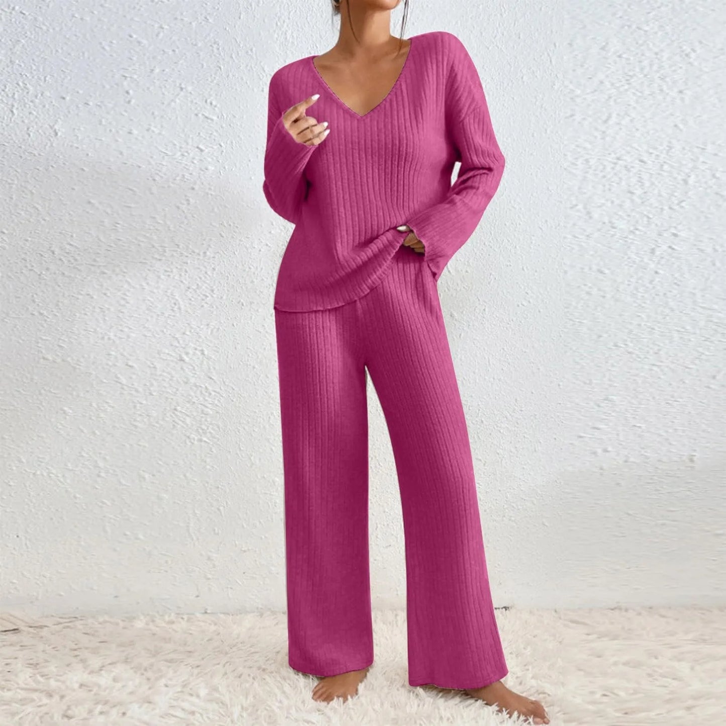 maisonnox® |  Stijlvolle Gebreide Set met V-hals