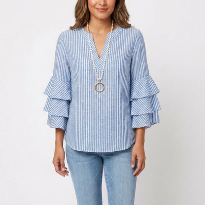 maisonnox® | Katoenen Blouse met Barokke Bloemenprint en V-Hals