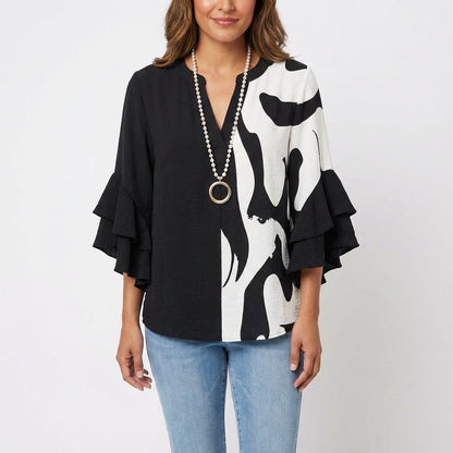 maisonnox® | Katoenen Blouse met Barokke Bloemenprint en V-Hals