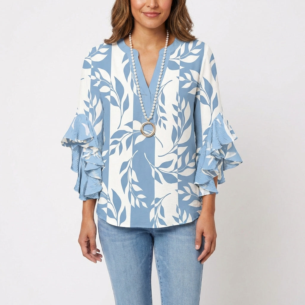 maisonnox® | Katoenen Blouse met Barokke Bloemenprint en V-Hals