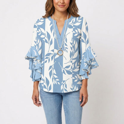 maisonnox® | Katoenen Blouse met Barokke Bloemenprint en V-Hals