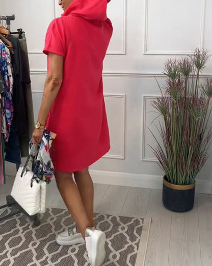 MaisonNox® | Casual Jurk met Kap en Korte Mouwen Perfect voor de Zomer