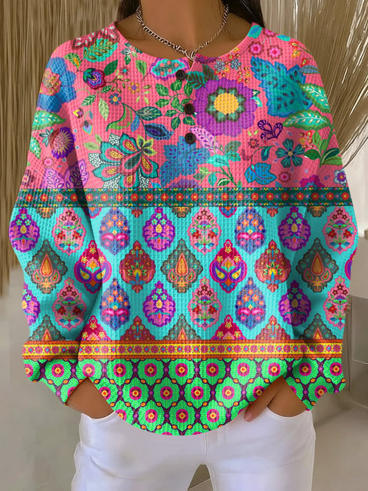 MaisonNox®| Trui met Etnische Bloemenstrepen