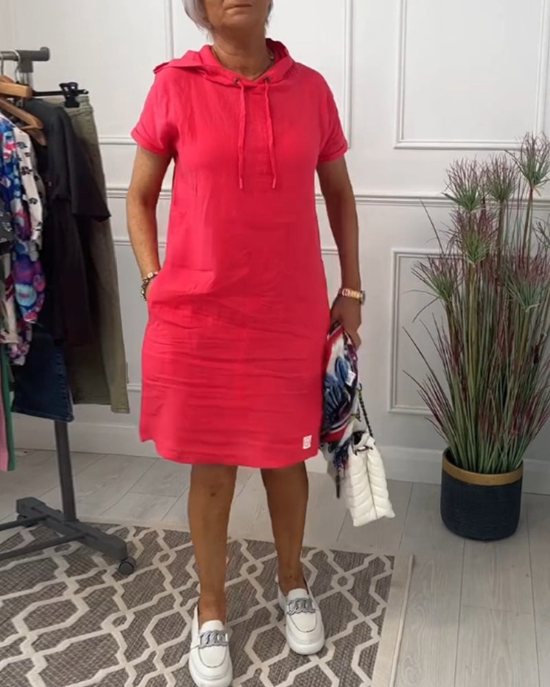 MaisonNox® | Casual Jurk met Kap en Korte Mouwen Perfect voor de Zomer