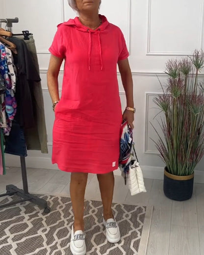 MaisonNox® | Casual Jurk met Kap en Korte Mouwen Perfect voor de Zomer