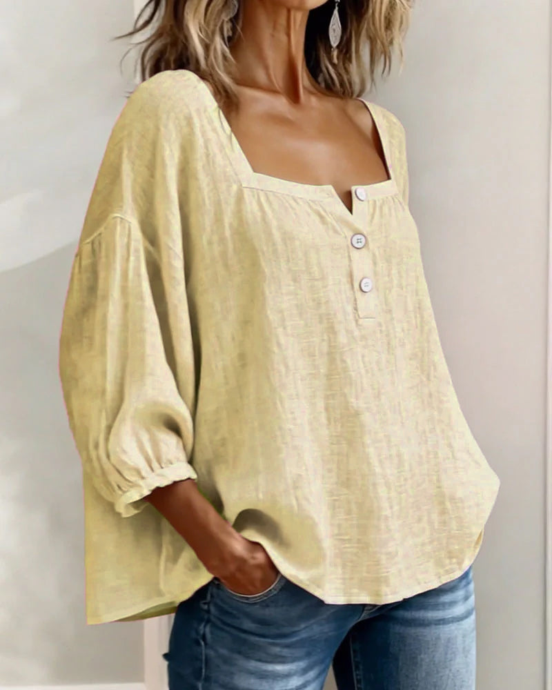 maisonnox® | Eenvoudige blouse met vierkante hals en lange mouwen