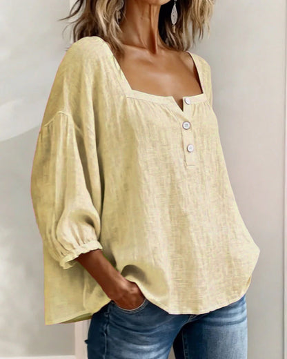 maisonnox® | Eenvoudige blouse met vierkante hals en lange mouwen