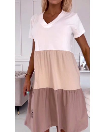 MaisonNox® | Casual Zomerjurk met Korte Mouwen en Color Block Design