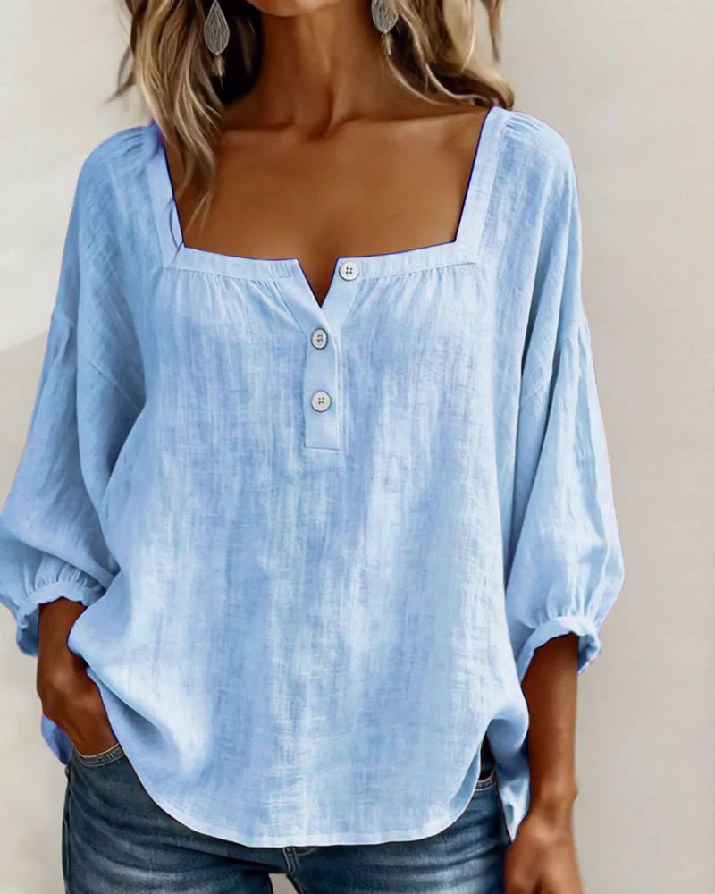 maisonnox® | Eenvoudige blouse met vierkante hals en lange mouwen