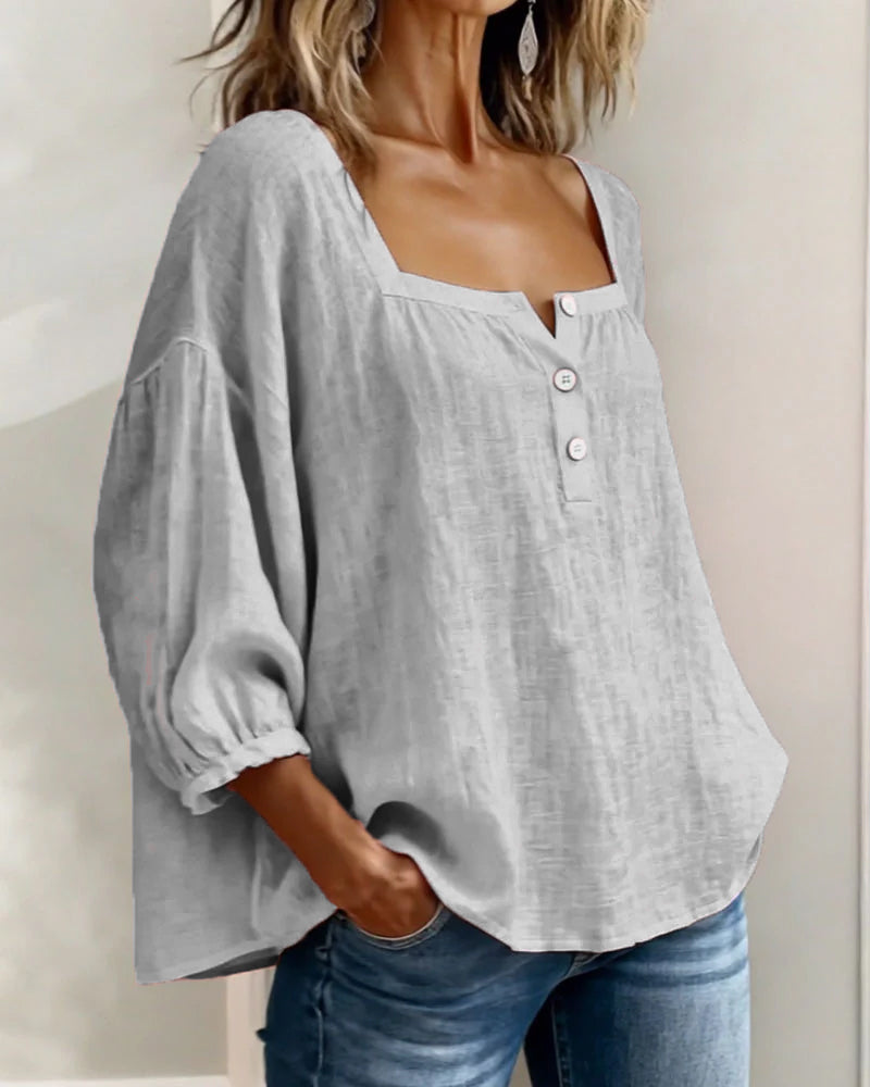 maisonnox® | Eenvoudige blouse met vierkante hals en lange mouwen