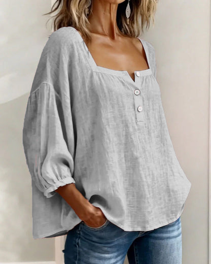 maisonnox® | Eenvoudige blouse met vierkante hals en lange mouwen