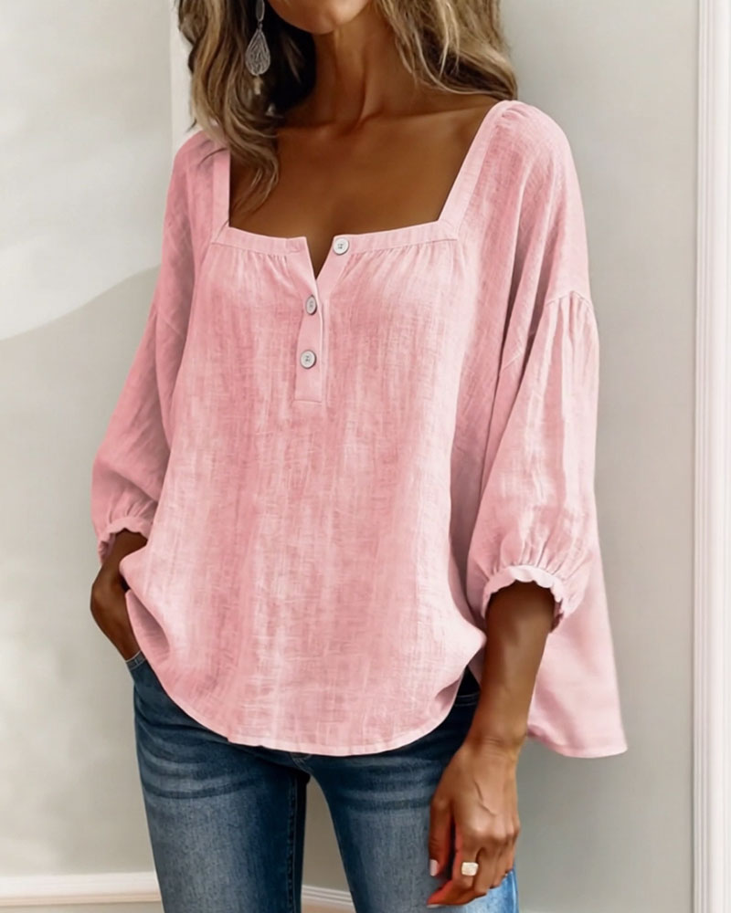 maisonnox® | Eenvoudige blouse met vierkante hals en lange mouwen