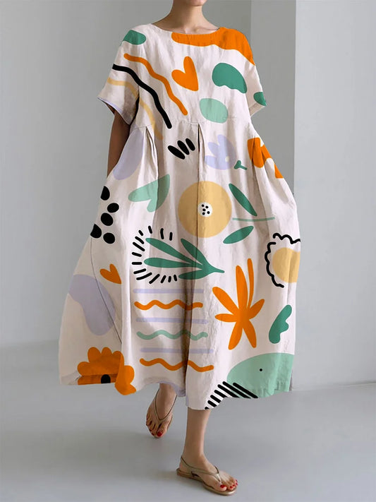 MaisonNox® | Lange Kleurige Jurk met Licht Comfort en Artistieke Print voor Unieke Zomerse Stijl