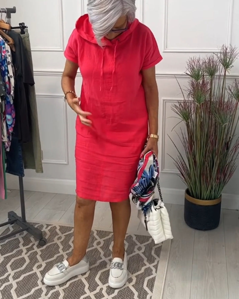 MaisonNox® | Casual Jurk met Kap en Korte Mouwen Perfect voor de Zomer