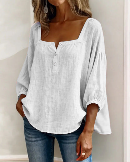 maisonnox® | Eenvoudige blouse met vierkante hals en lange mouwen