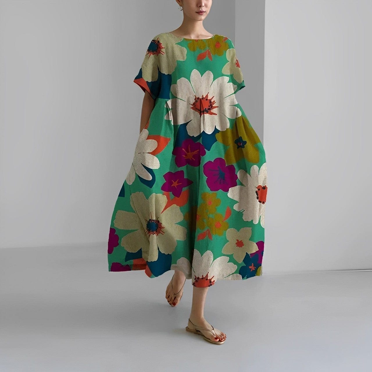 maisonnox® | Lange Damesjurk met Bloemenprint en Korte Mouwen (TIJDELIJK 1+1 GRATIS!)