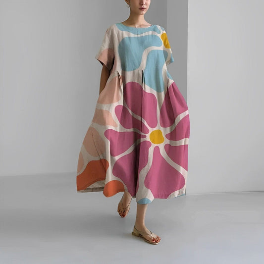 maisonnox® | Lange Damesjurk met Bloemenprint en Korte Mouwen (TIJDELIJK 1+1 GRATIS!)