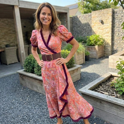 maisonnox® | Elegante Roze Maxi Dress met Korte Mouwen