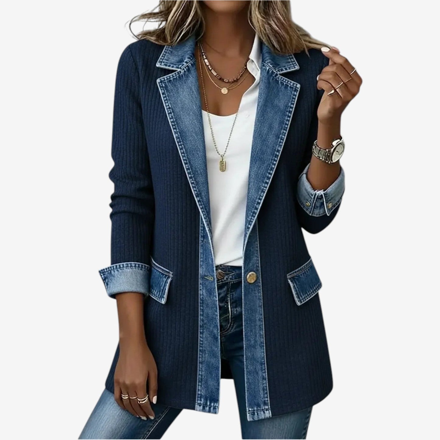 maisonnox® | Denim Jas van Gemengde Stoffen