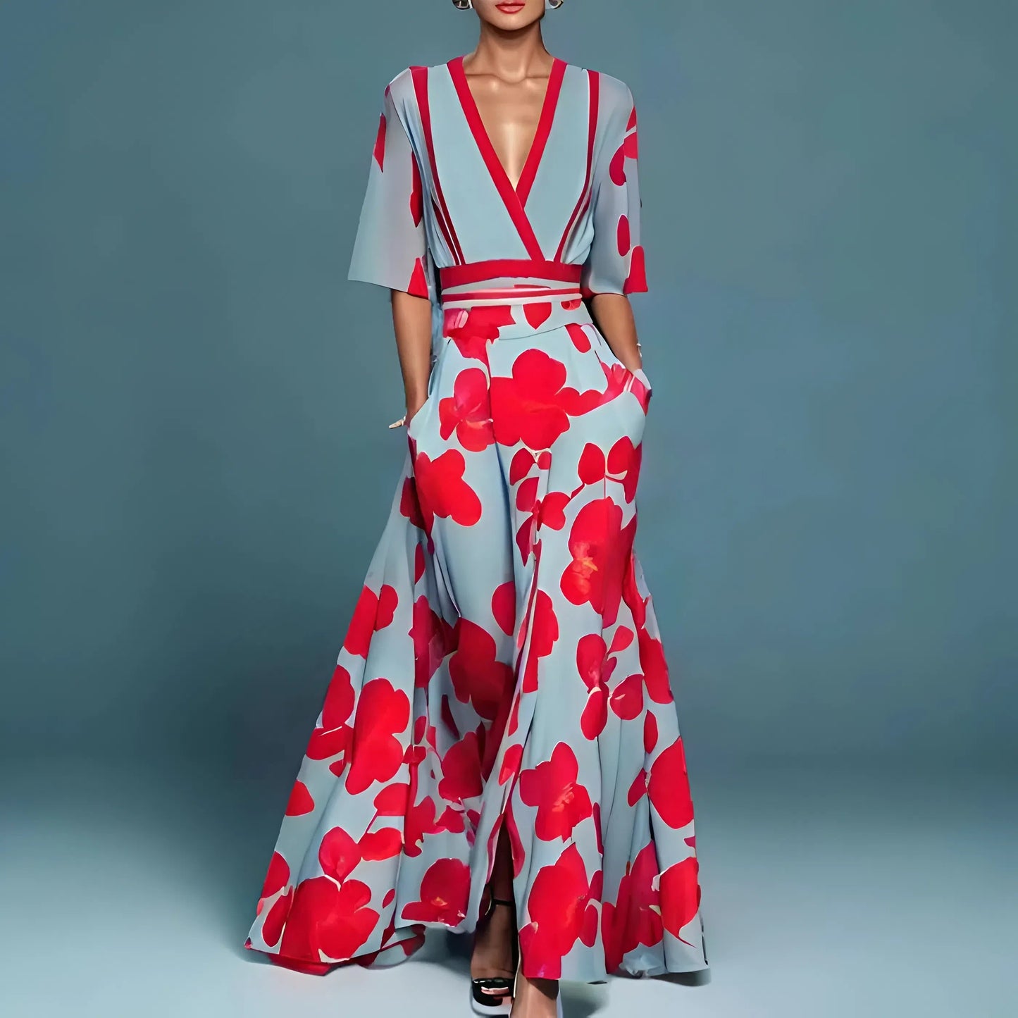 maisonnox® | Elegante Maxi Jurk met Diepe Halslijn
