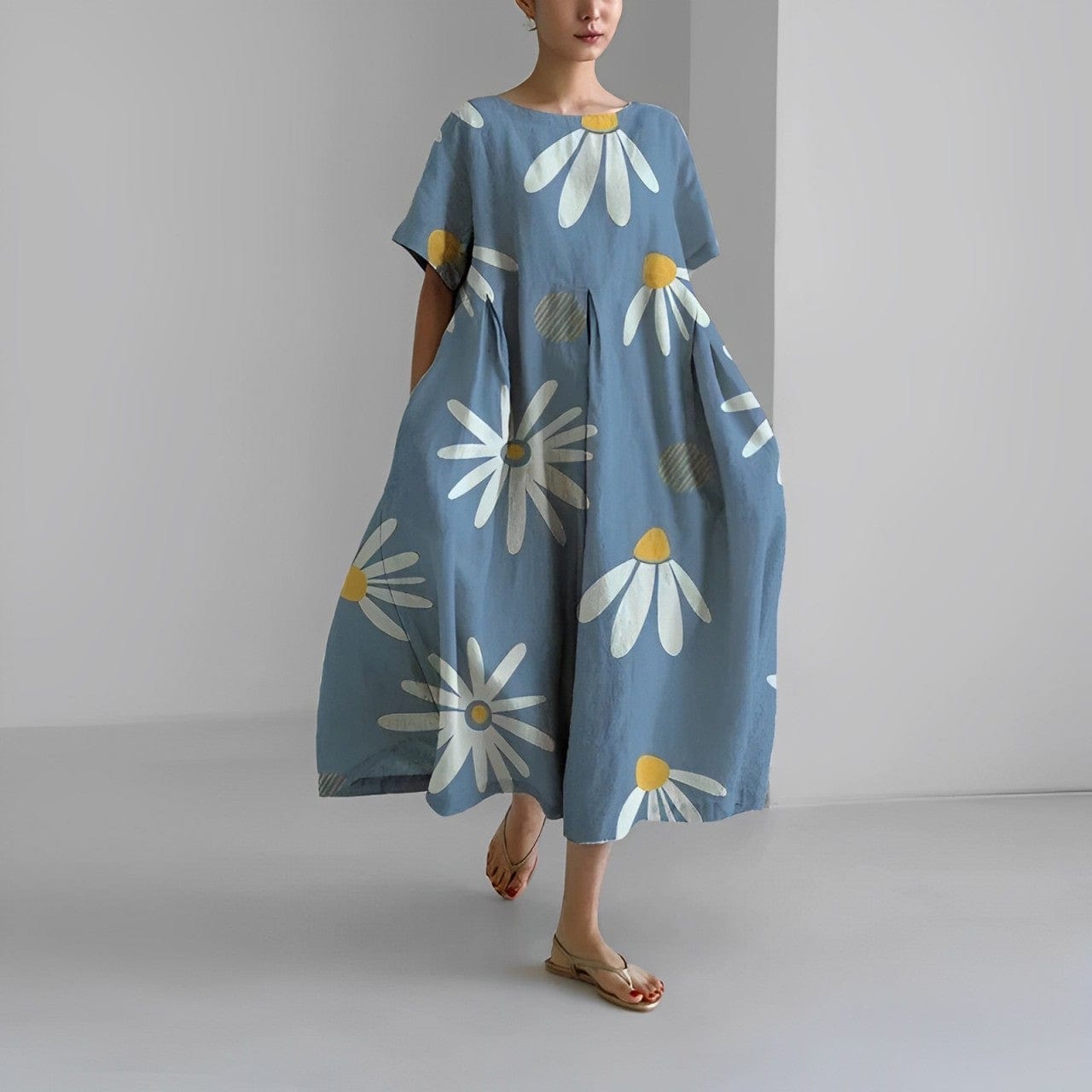 maisonnox® | Lange Damesjurk met Bloemenprint en Korte Mouwen (TIJDELIJK 1+1 GRATIS!)